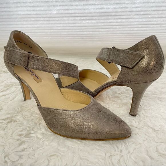 Paul Green Single Cross Strap Heel Shoes Metallic Pewter‎ size 6.5 UK/ 9 US